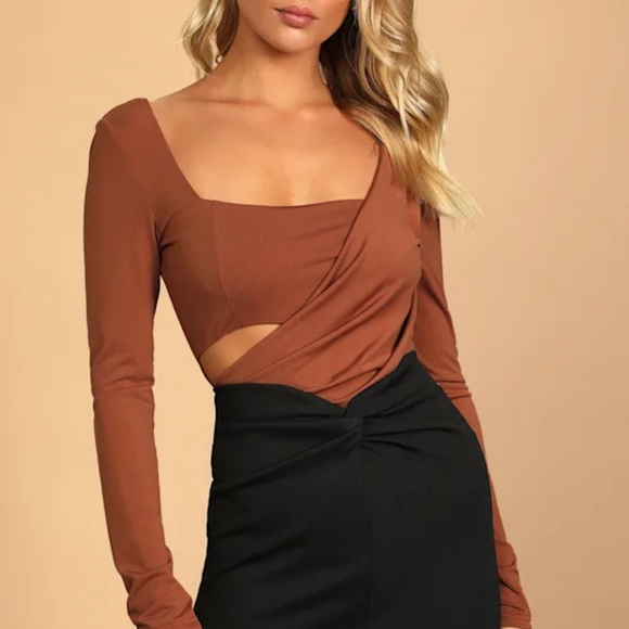Lulus Tops - Lulu's Burnt Orange Long Sleeve Bodysuit